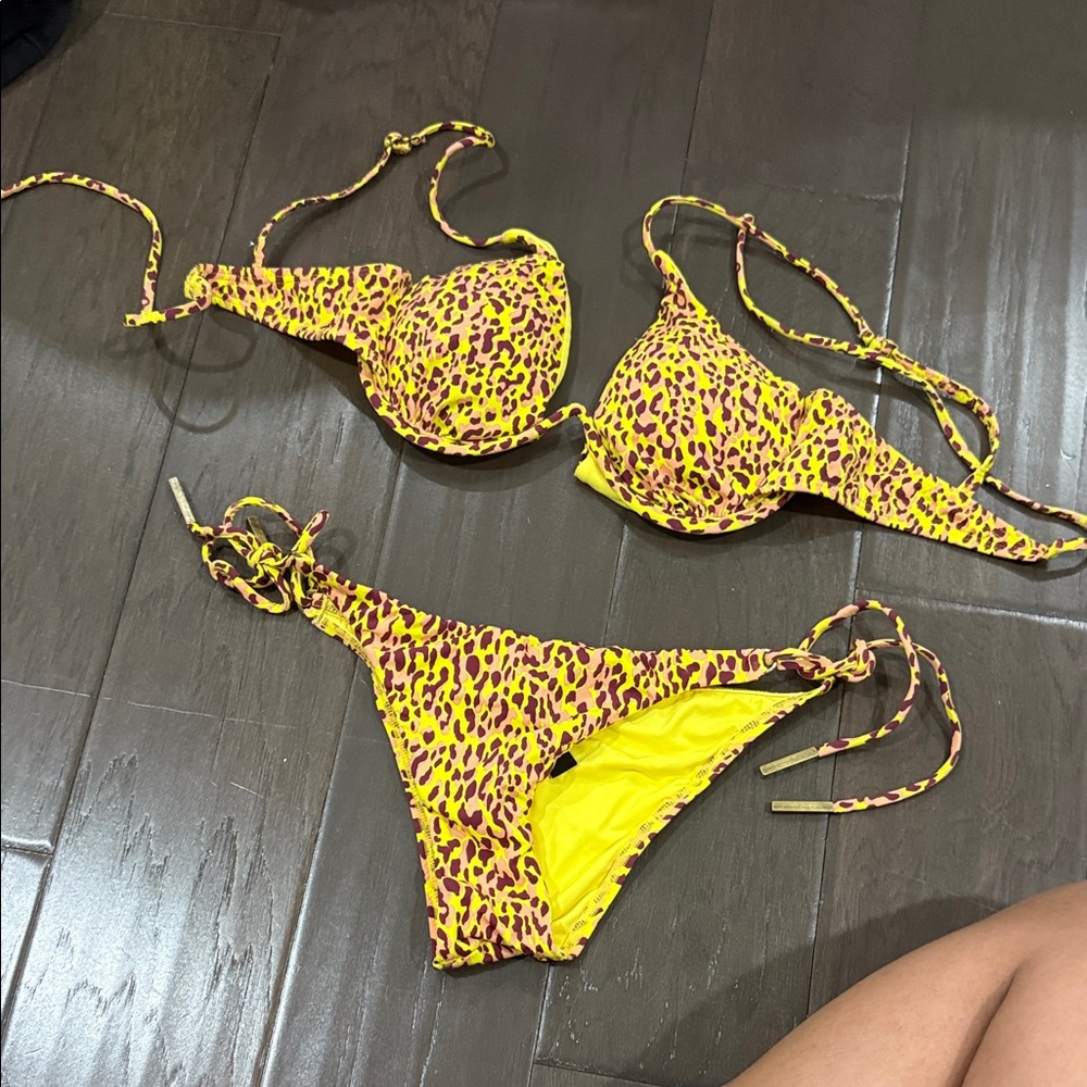 Yellow Leopard Print Bikini Set - image 1